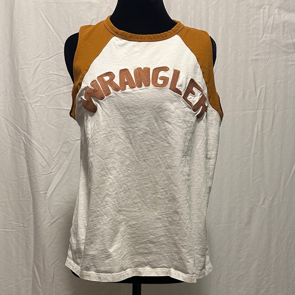 Wrangler Women's White and Tan Muscle Tee